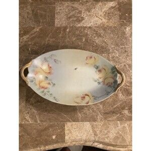 Antique Limoges France Porcelain Oval Dish Tray Yellow Roses 8” x 4.5”